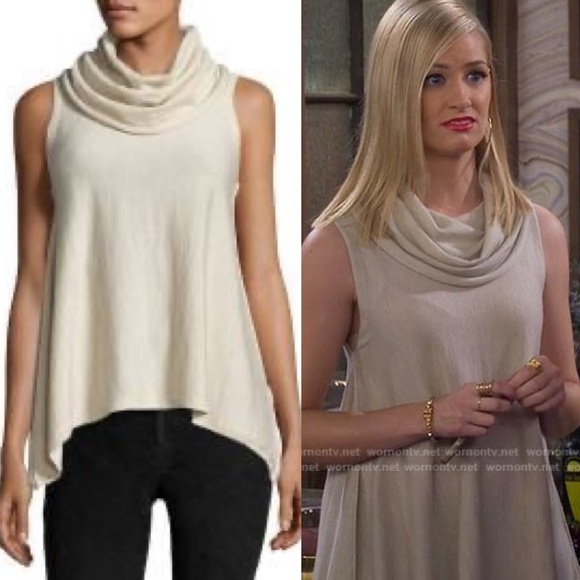 Alice + Olivia Sharry Tan Cashmere Wool Blend Sleeveless Cowl Neck Sweater S - Picture 1 of 6